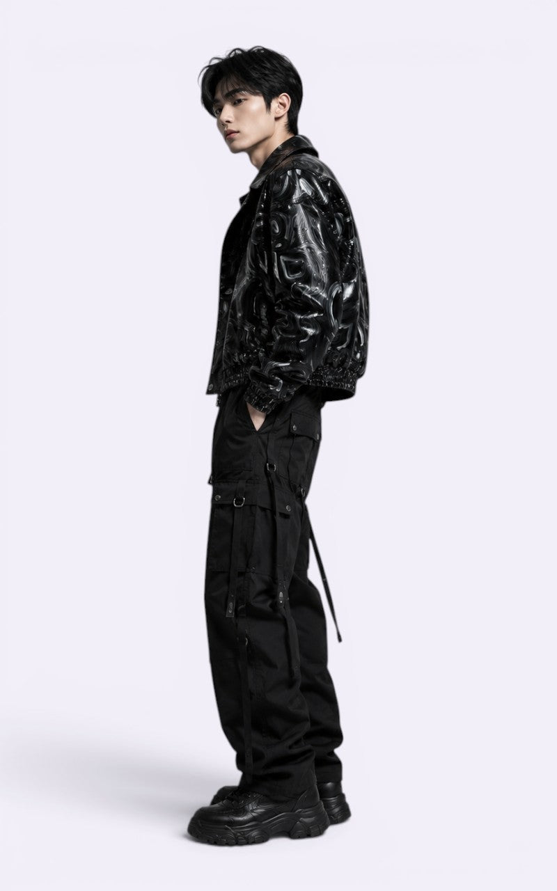 Techwear jacket with marble pattern