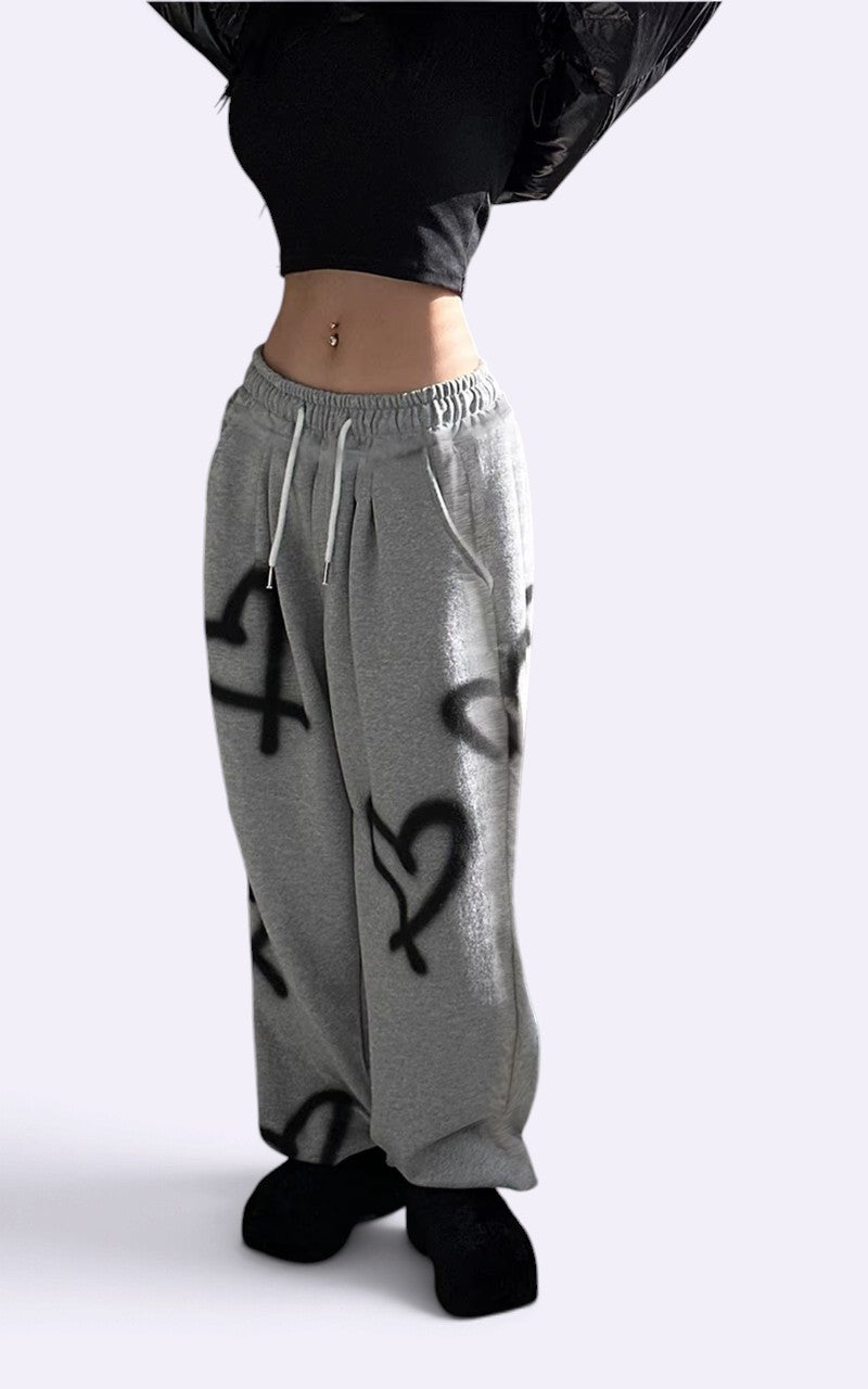 Y2K Heart Print Flare Sweatpants