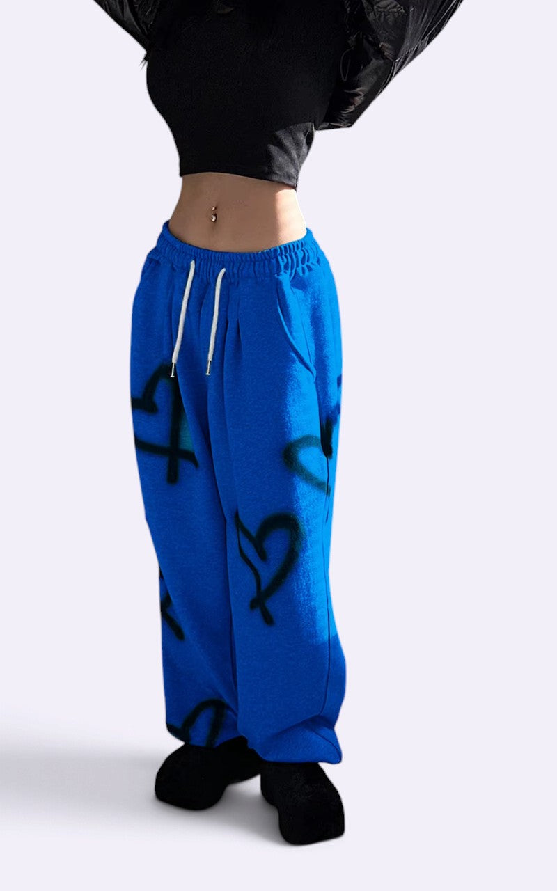 Y2K Heart Print Flare Sweatpants