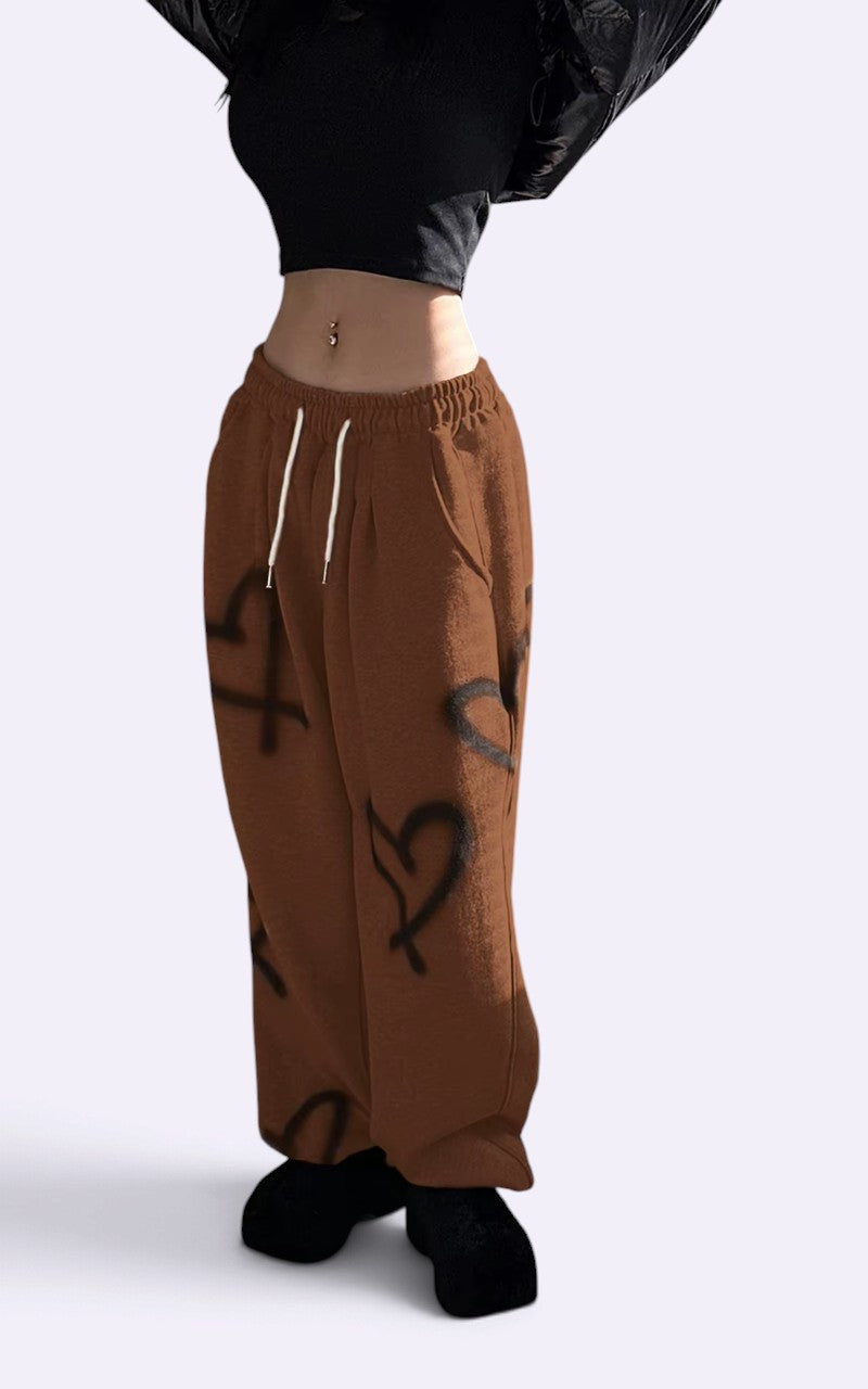 Y2K Heart Print Flare Sweatpants