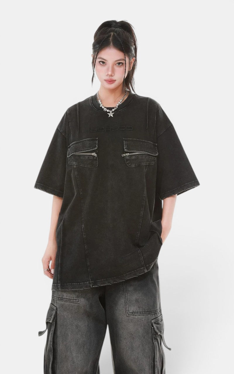 Y2K Patchwork Cargo T-Shirt