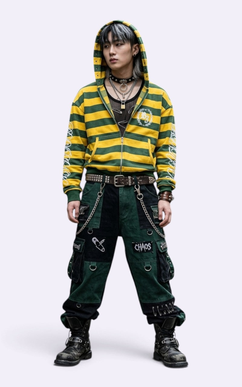Y2K Rivet Stripe Zip Hoodie y2k fashion
