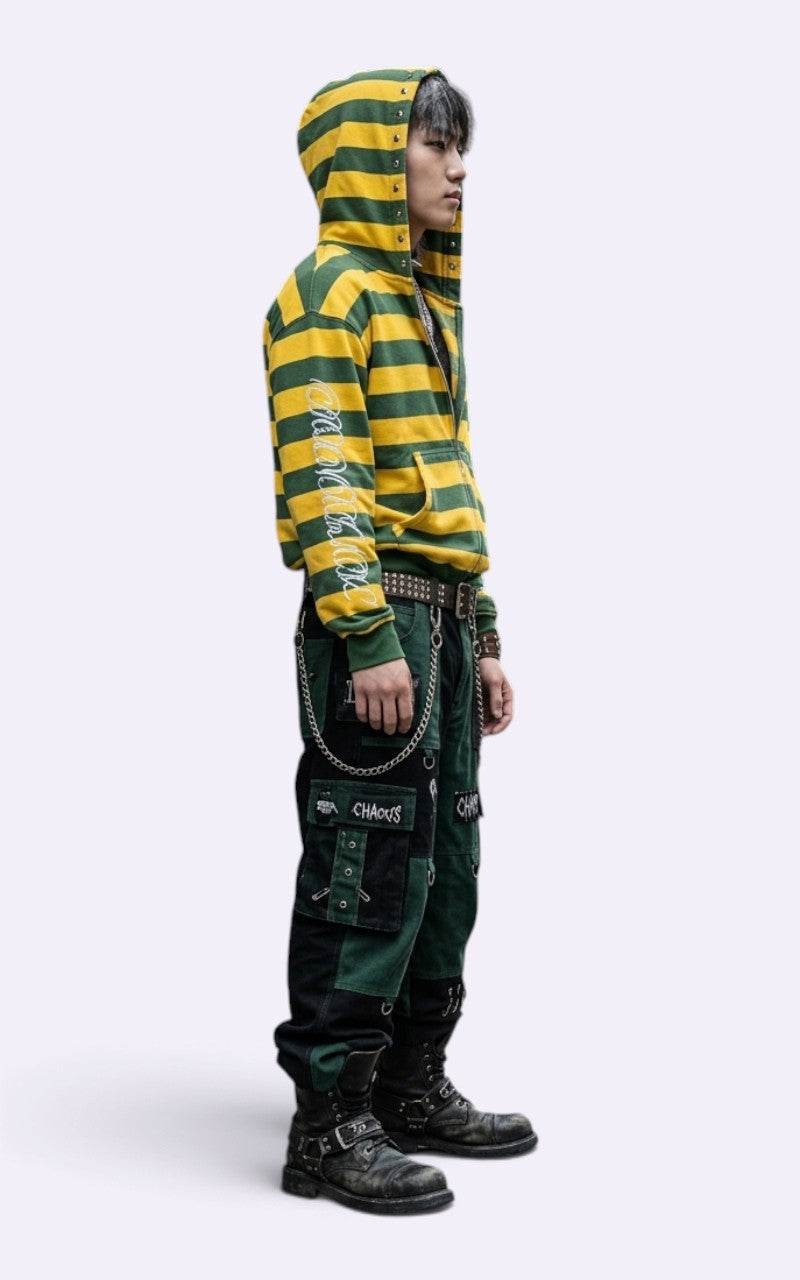 Y2K Rivet Stripe Zip Hoodie