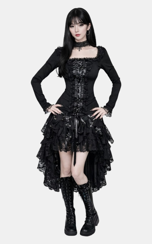 Dark Lace Patchwork Slim Long Sleeve Top
