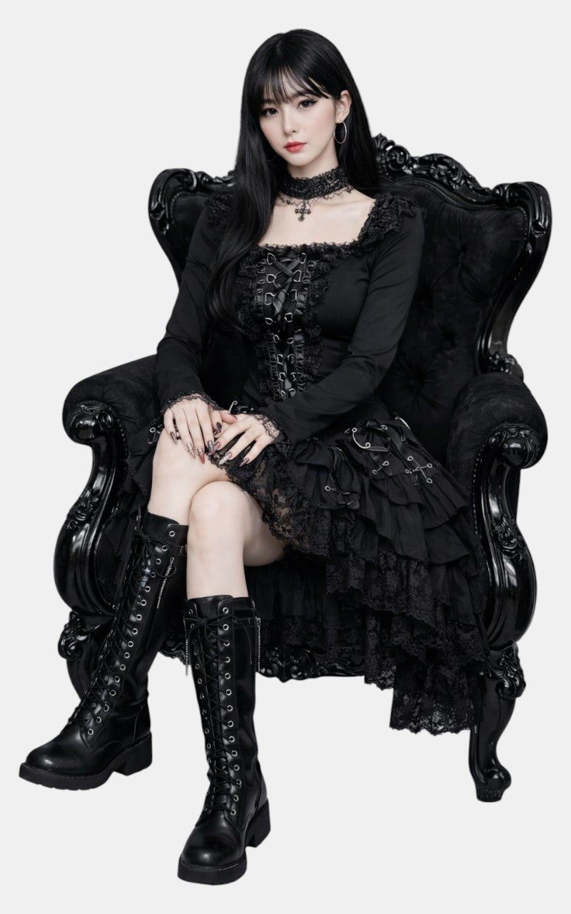 Dark Lace Patchwork Slim Long Sleeve Top