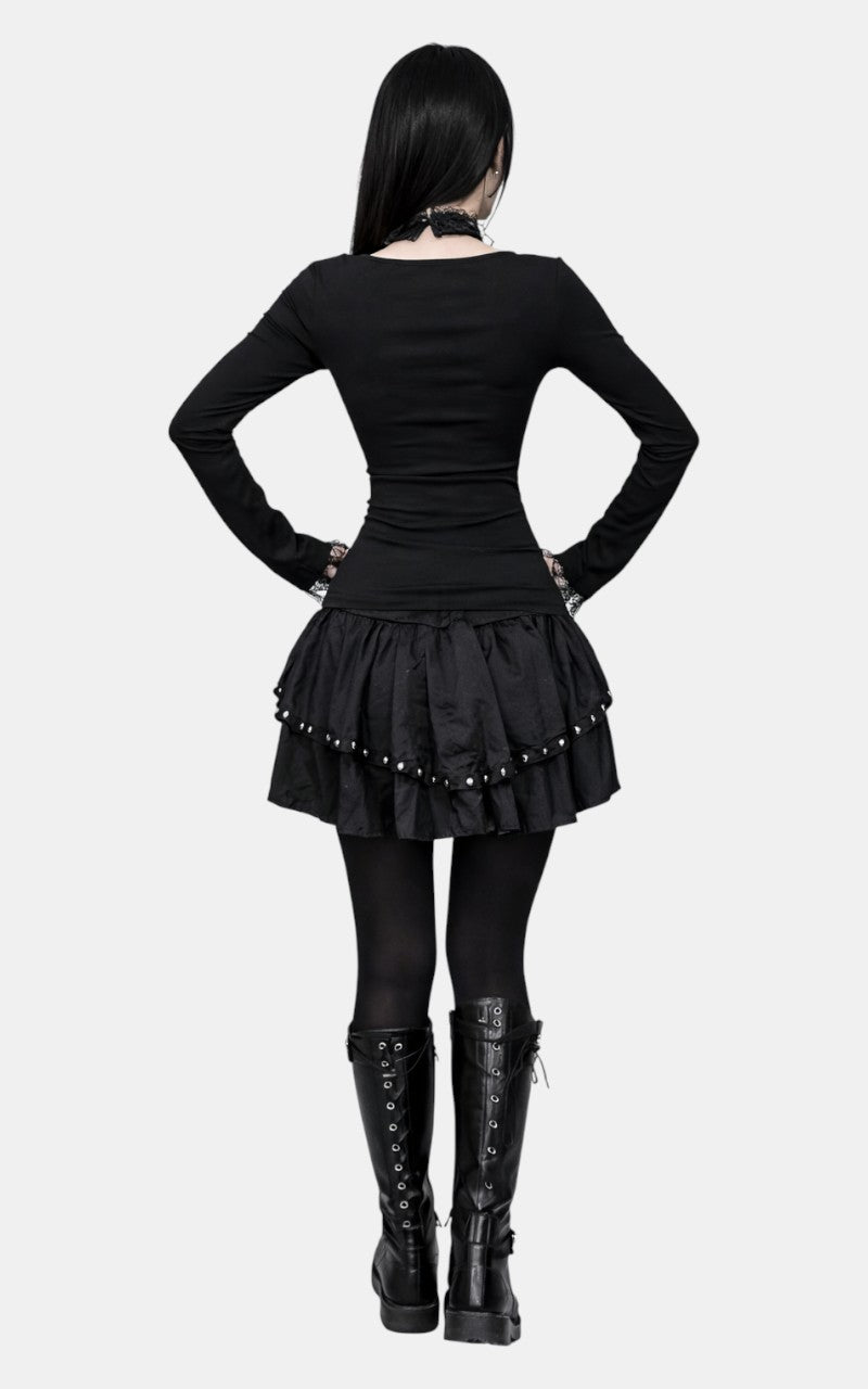 Dark Lace Patchwork Slim Long Sleeve Top