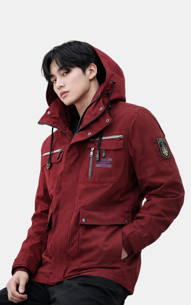 Casual Hooded Windbreaker Jacket – Waterproof Fleece-Lined Winter Coat