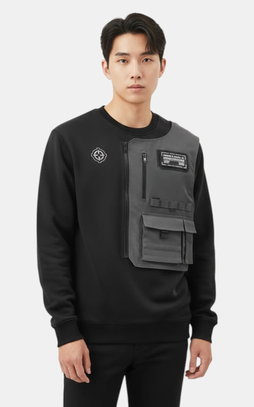 Black Utility Techwear Long Sleeve Tee