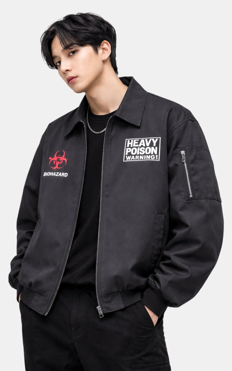 Retro Letter Print Denim Work Jacket