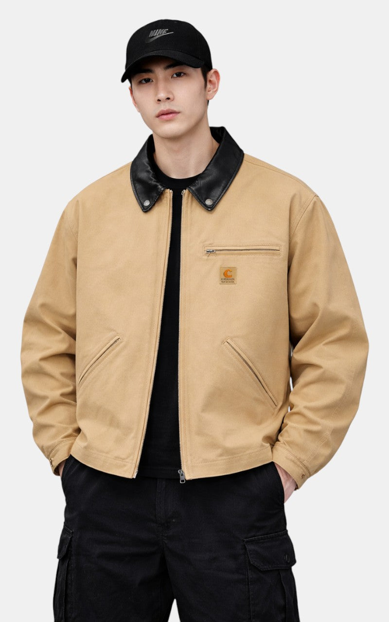 Vintage Splice Leather Collar Cargo Jacket – Cityboy Techwear Streetwear