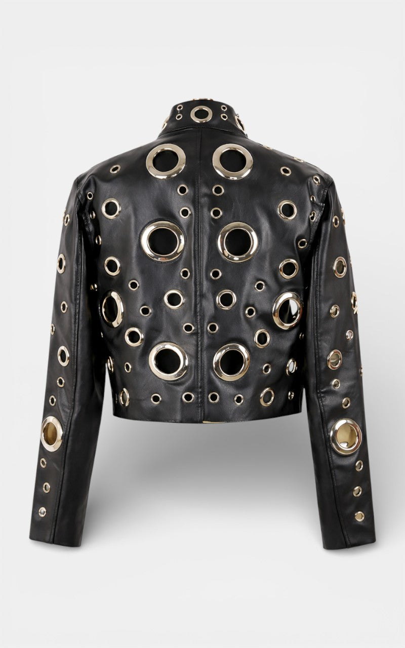 Cutout Rivet Leather Jacket